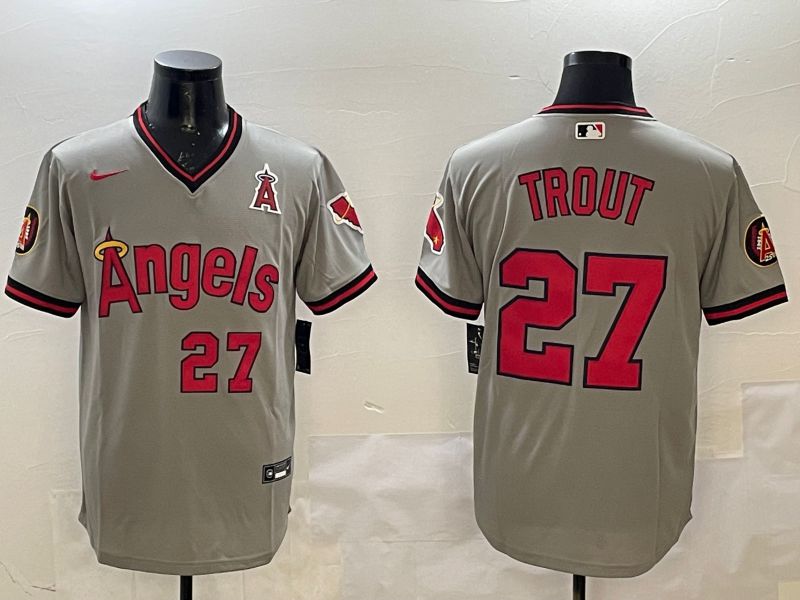 Men Los Angeles Angels #27 Trout Grey Throwback Nike Game 2025 MLB Jersey style 1